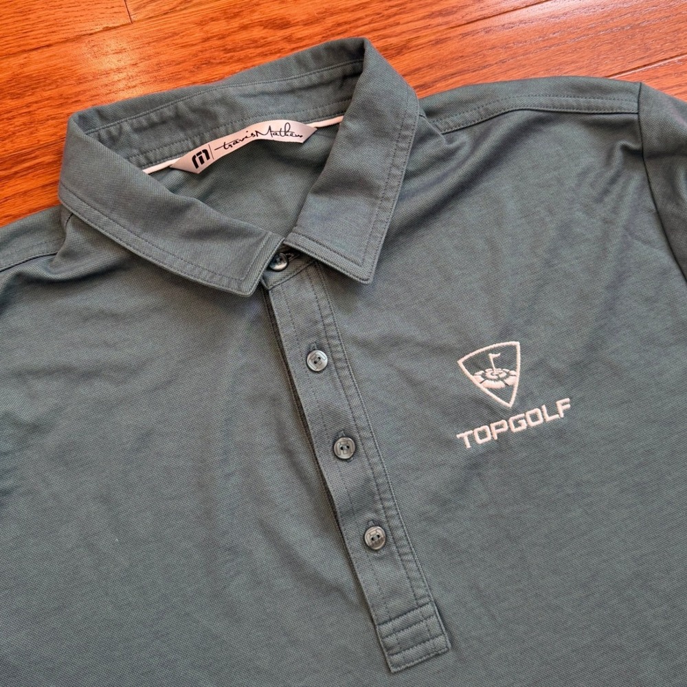 Travis Mathew Performance Golf Polo Shirt Mens Large Green Top Golf Logo Stretch